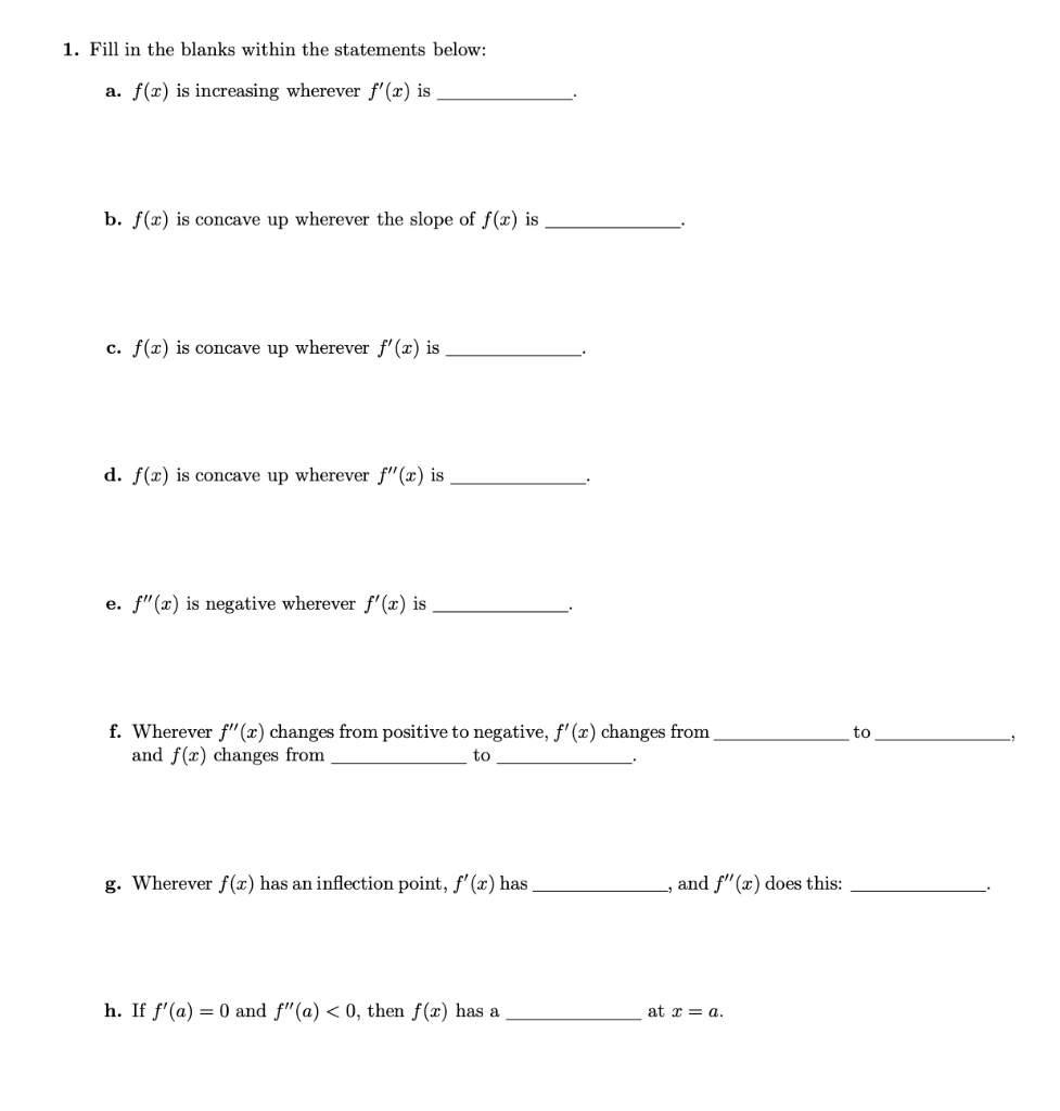 Solved 1 Fill In The Blanks Within The Statements Below A Chegg