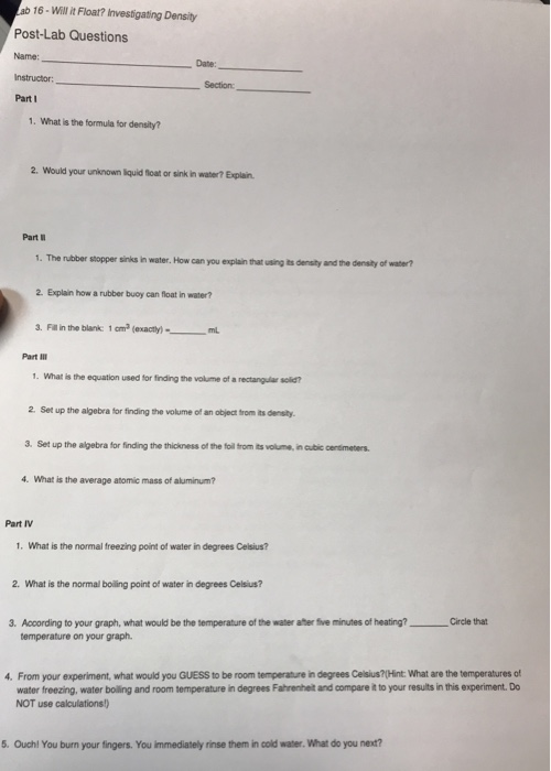 ab 16Will it Float? Investigating Density PostLab