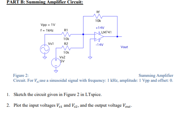 Solved Part B Summing Amplifier Circuit Rf 10k Vpp 1v F