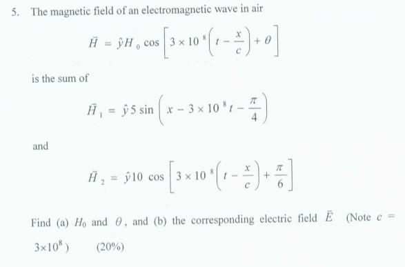Solved 5. The magnetic field of an electromagnetic wave in | Chegg.com