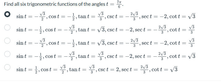 [Solved]: Find all six trigonometric functions of the angl
