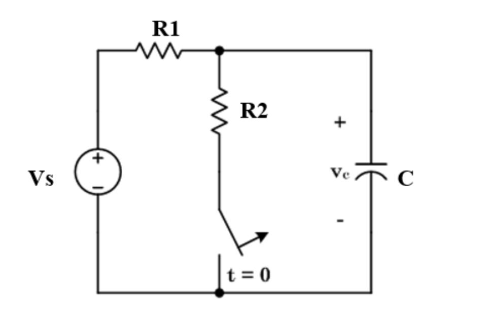 Solved Given: Vs= 202V, R1= 16kΩ, R2= 36kΩ, C= 6μF ,find the | Chegg.com