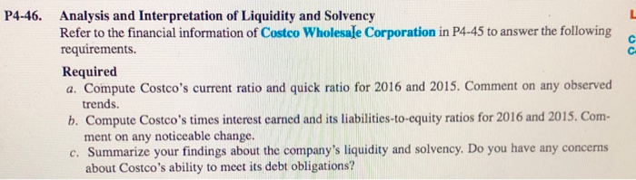 Solved P4 46 Analysis And Interpretation Of Liquidity And