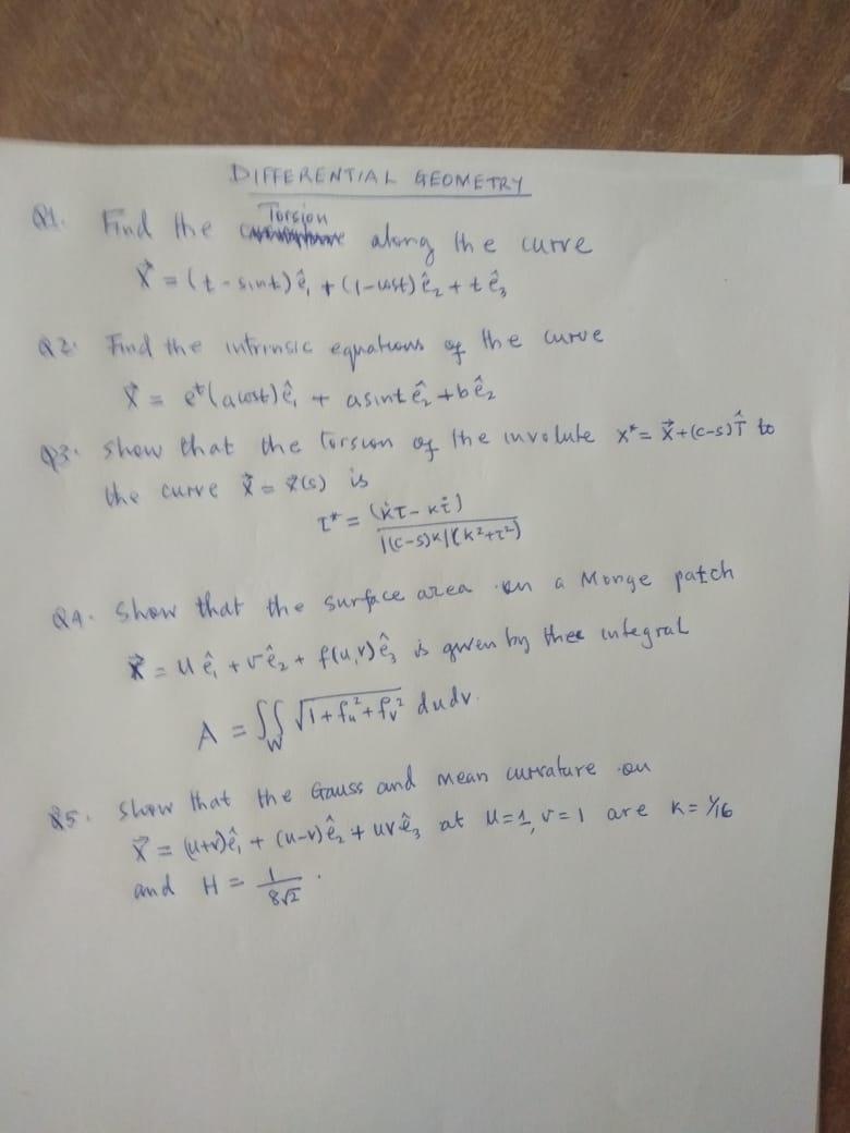 Solved DIFFERENTIAL GEOMETRY Torsion al. Find the caption