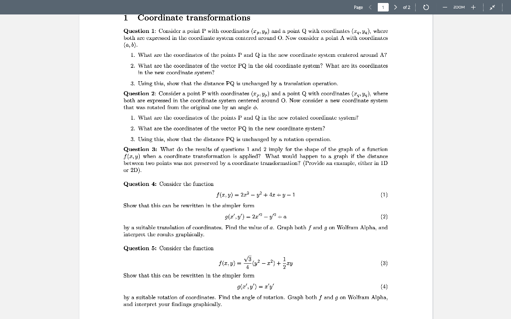 Solved Question 1: Consider a poinl P with coordinatcs | Chegg.com