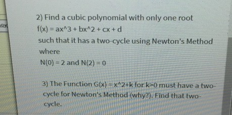 Solved 2) Find a cubic polynomial with only one root f(x) = | Chegg.com