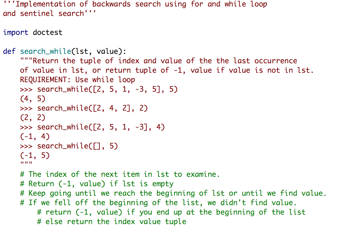 Solved ''Implementation of backwards search using for and | Chegg.com