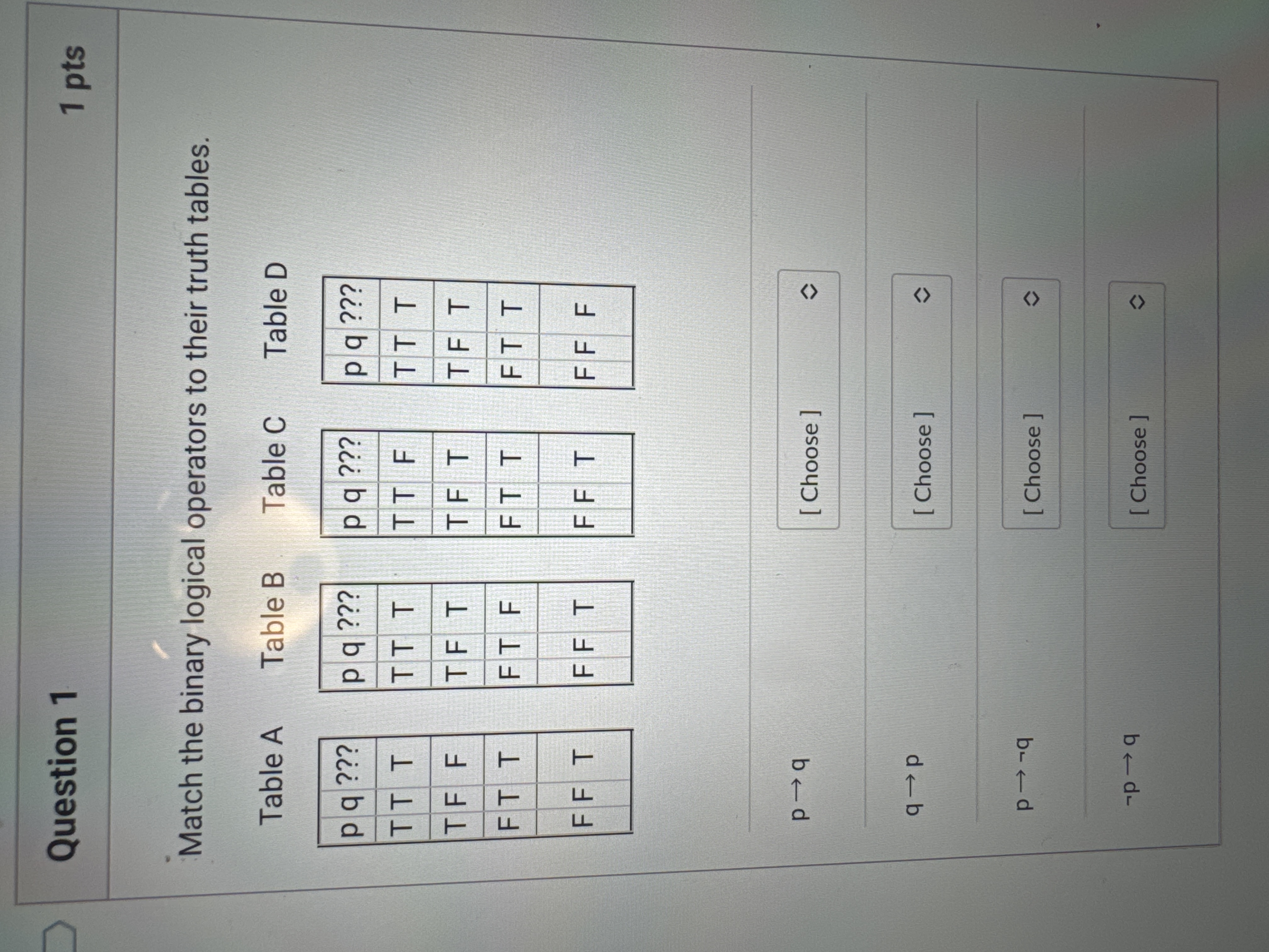 Solved Question 11 ﻿ptsMatch the binary logical operators to | Chegg.com