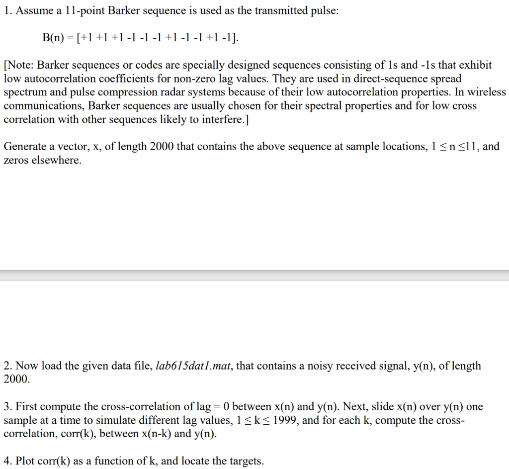 1. Assume a 11-point Barker sequence is used as the | Chegg.com