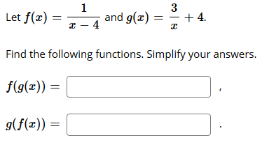 Solved Let f(2) 1 3 and g() = - +4. 3-4 2 Find the following | Chegg.com