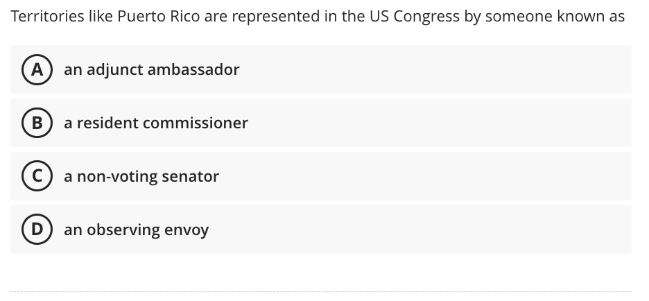 Solved Territories like Puerto Rico are represented in the | Chegg.com