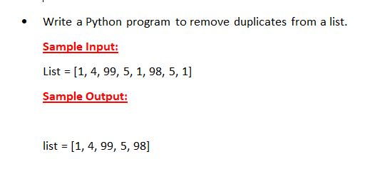 Solved Wite Python progam to remove duplicates from a lst | Chegg.com