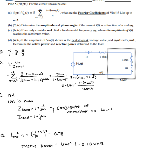 Solved Prob 5 (20 pts): For the circuit shown below: | Chegg.com