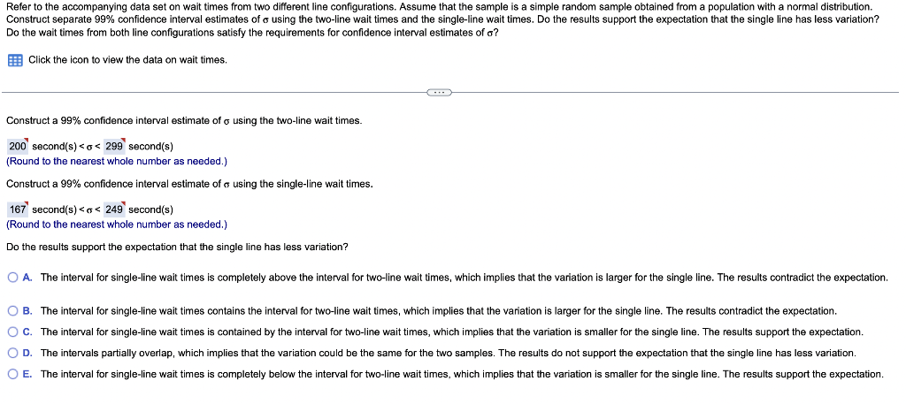 Refer to the accompanying data set on wait times from | Chegg.com