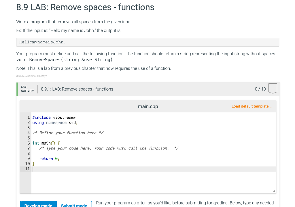 Solved 8.9 LAB: Remove Spaces - Functions - Write A Program | Chegg.com