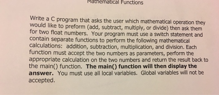 Solved Write a C program that asks the user which | Chegg.com