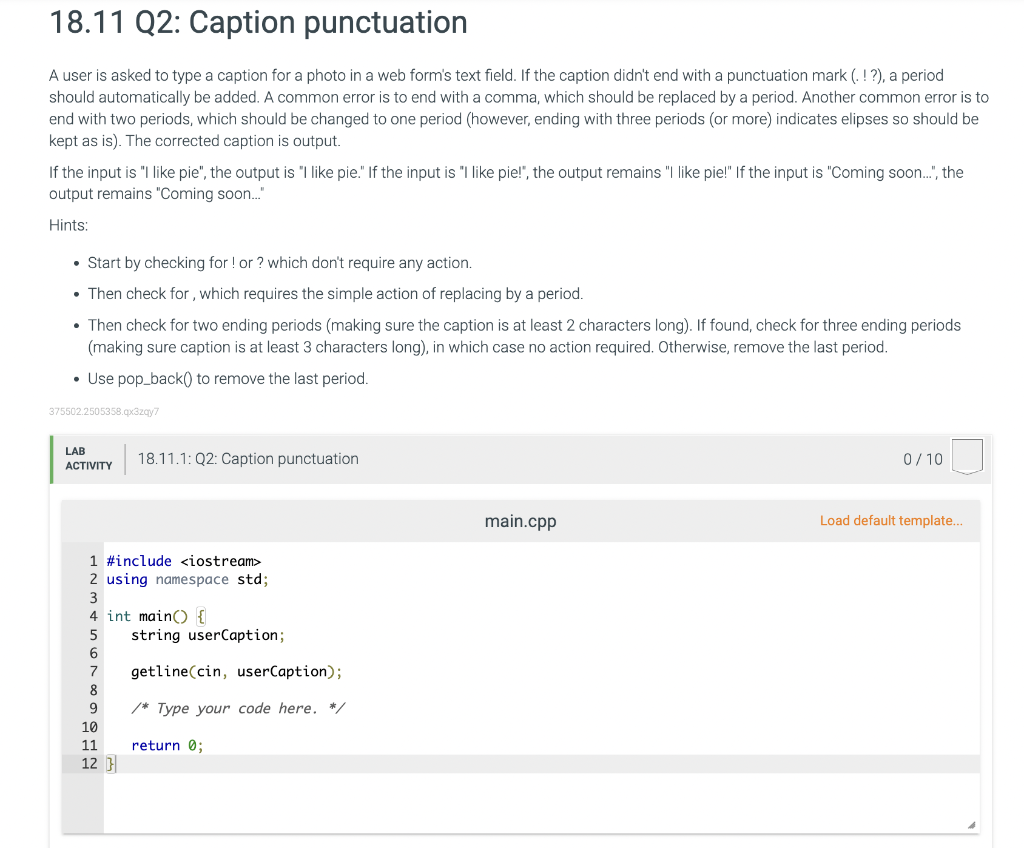 Solved 18.11 Q2: Caption punctuation A user is asked to type | Chegg.com