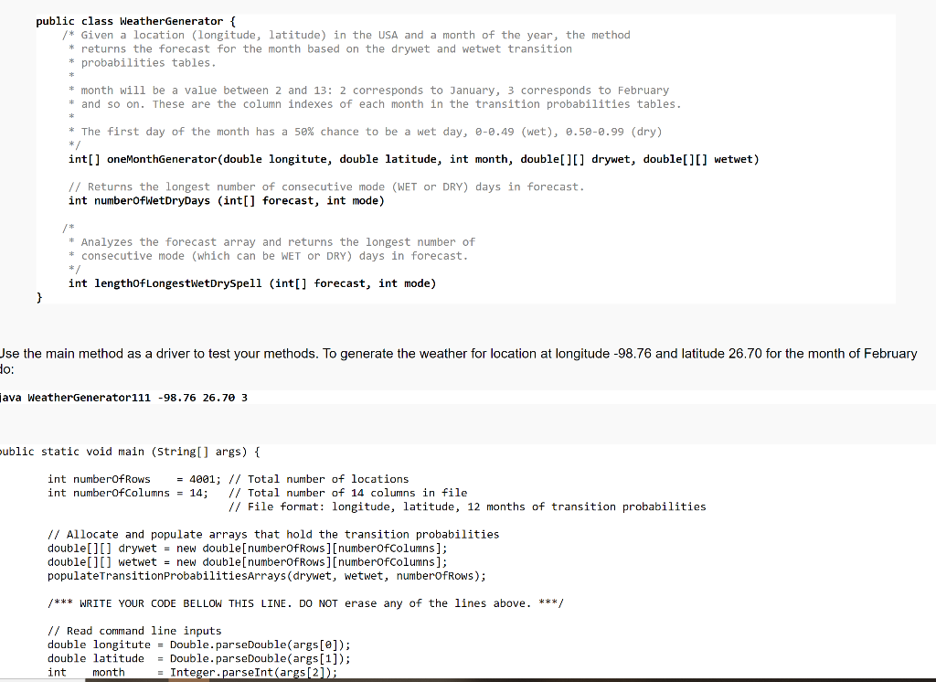 3. Weather Generator (40 points) Overview A weather