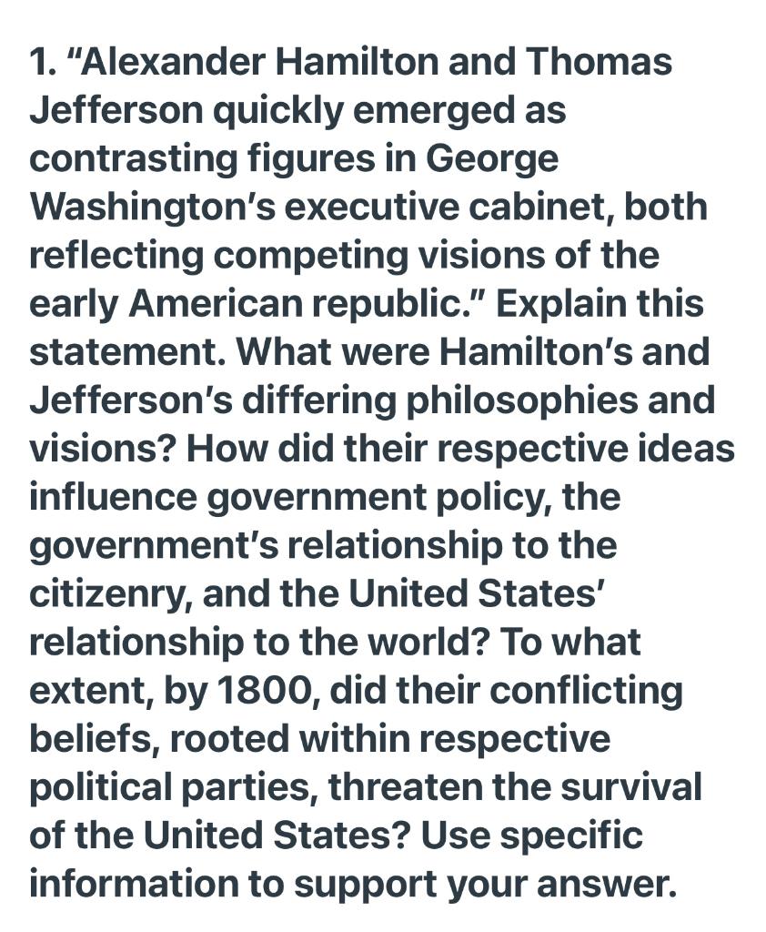 compare and contrast thomas jefferson and alexander hamilton