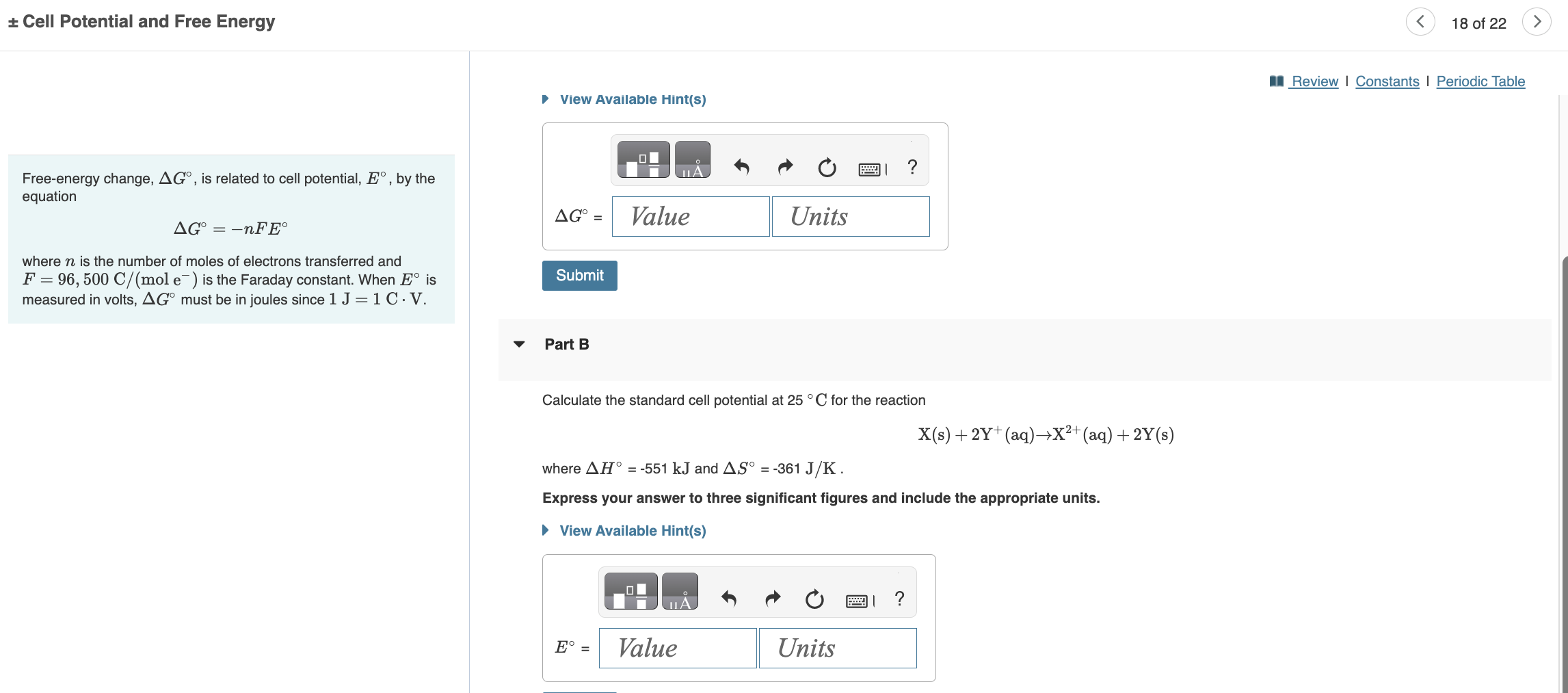 Solved \pm Cell Potential and Free Energy Part A Free-energy | Chegg.com