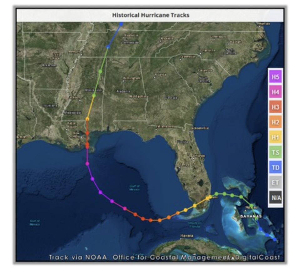 Solved Using the map below showing the track of Hurricane | Chegg.com