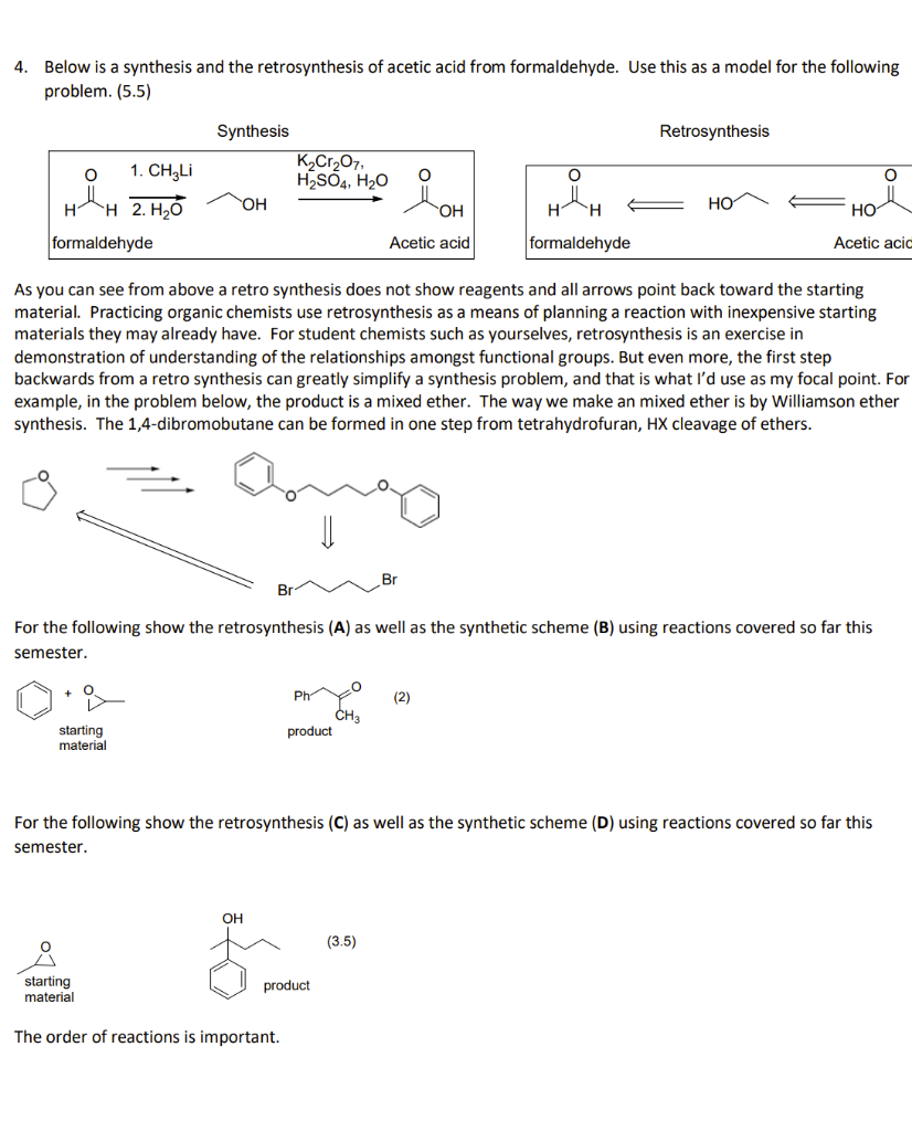 Solved 4. Below is a synthesis and the retrosynthesis of | Chegg.com