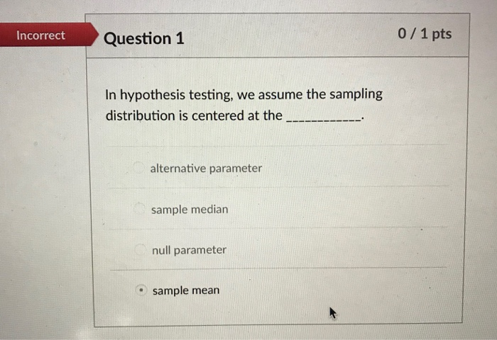 Solved Incorrect Question 1 0 1 pts In hypothesis testing, | Chegg.com