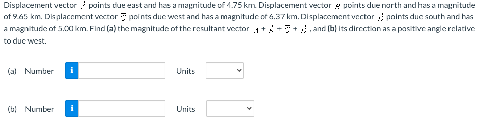 Solved Displacement vector vec(A) ﻿points due east and has a | Chegg.com image.