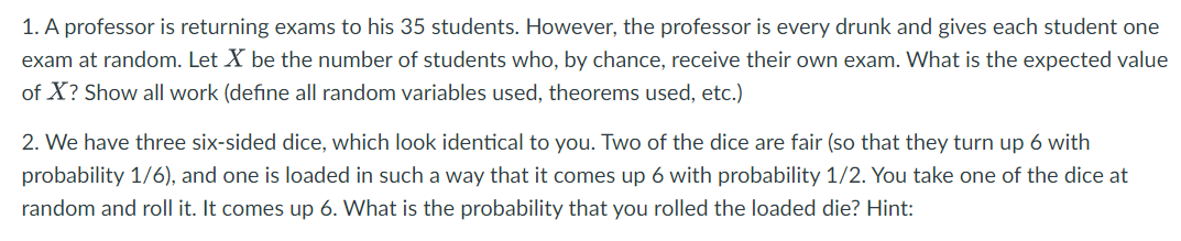 Solved 1. A professor is returning exams to his 35 students. | Chegg.com