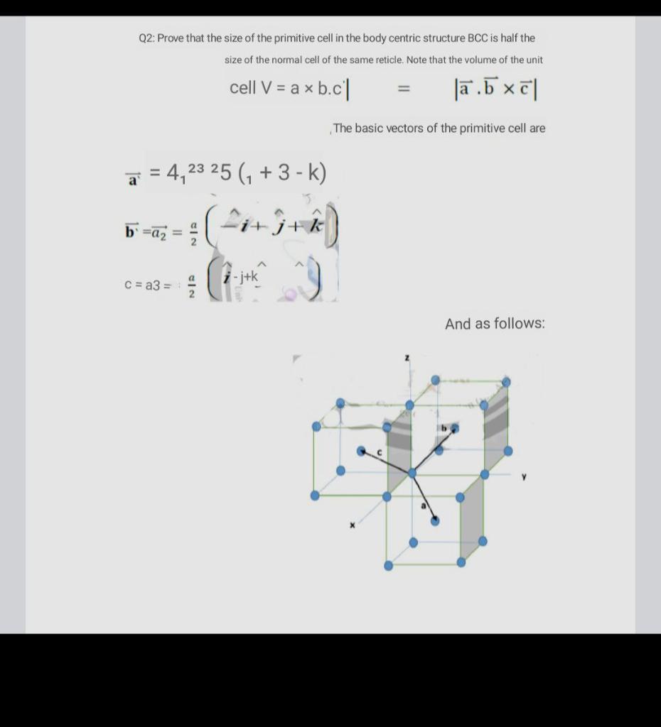 Solved Q2: Prove that the size of the primitive cell in the | Chegg.com