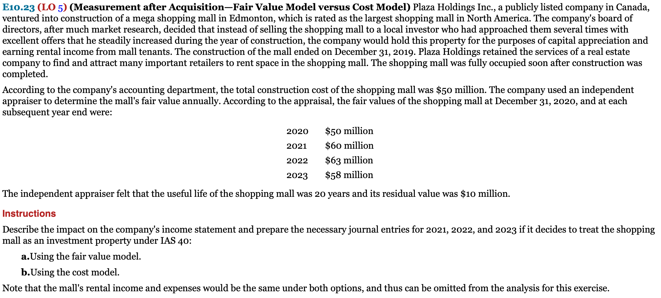 Solved E10.23 (LO 5) (Measurement after Acquisition-Fair | Chegg.com