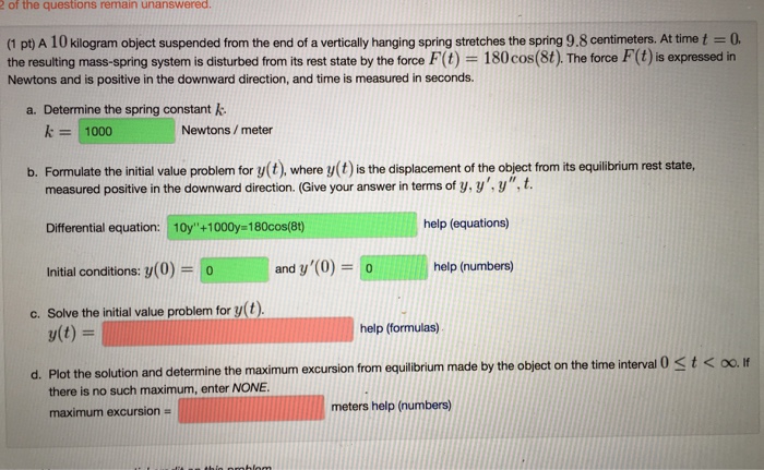 Solved A 10 Kilogram Object Suspended From The End Of A Chegg