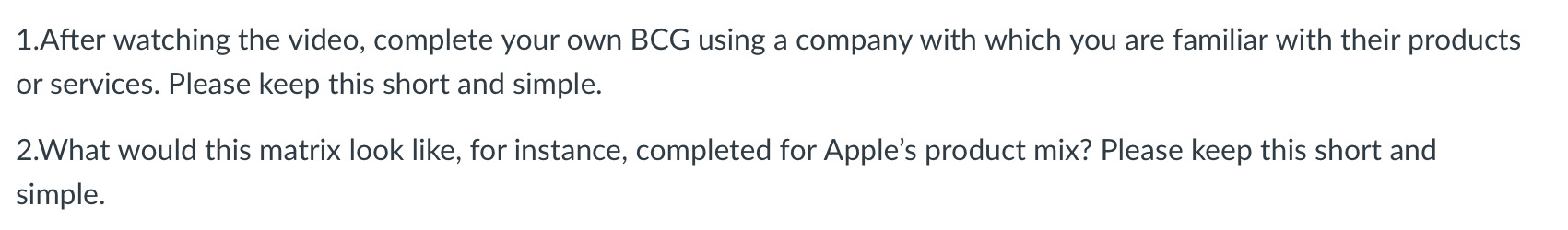 Solved 1.After watching the video, complete your own BCG | Chegg.com