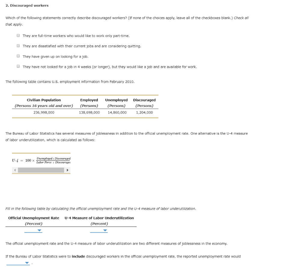Solved 2. Discouraged workers Which of the following | Chegg.com