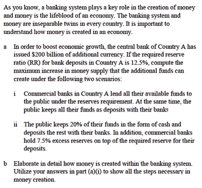 Solved As you know, a banking system plays a key role in the