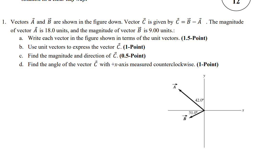 Solved 1. Vectors A And B Are Shown In The Figure Down. | Chegg.com