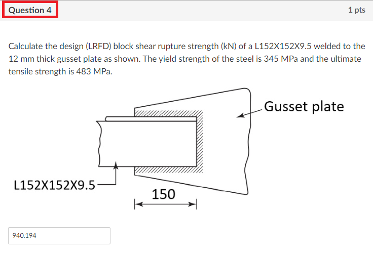 Solved Question 4 1 pts Calculate the design (LRFD) block