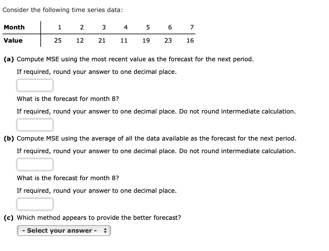 Solved Consider the following time series data: (a) Compute | Chegg.com