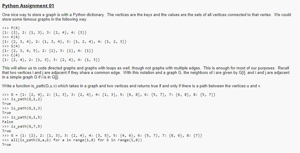 Solved Python Assignment 01 One nice way to store a graph is | Chegg.com