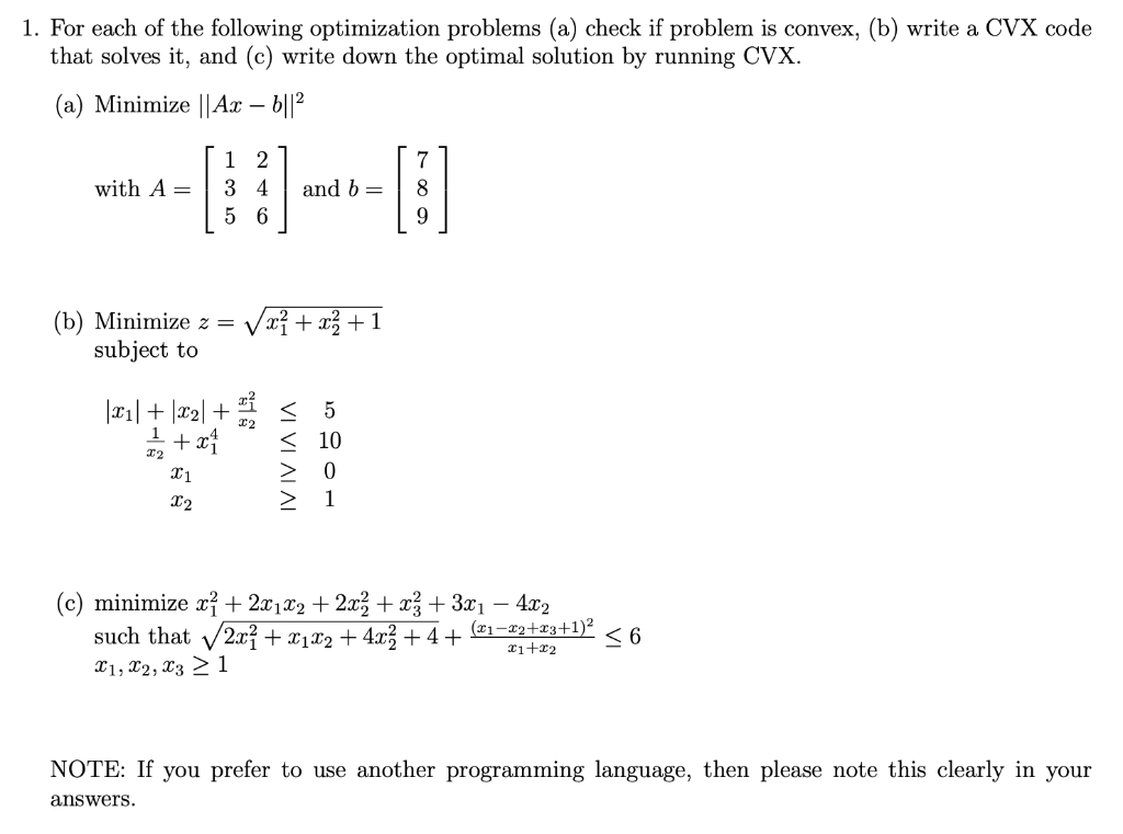 Solved 1. For Each Of The Following Optimization Problems | Chegg.com