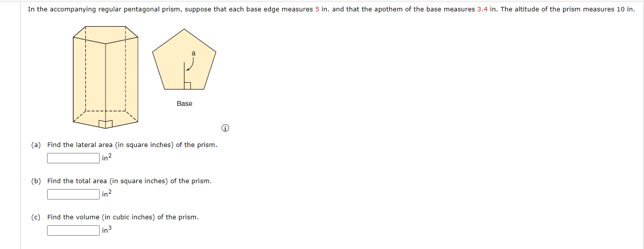 find the lateral surface area of the prism below in square inches