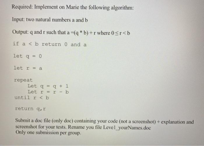 Solved Required: Implement on Marie the following algorithm: | Chegg.com