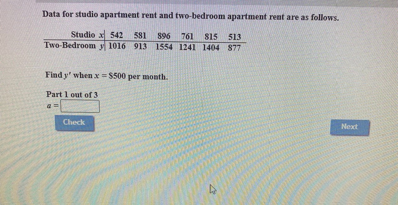 Solved Data for studio apartment rent and twobedroom