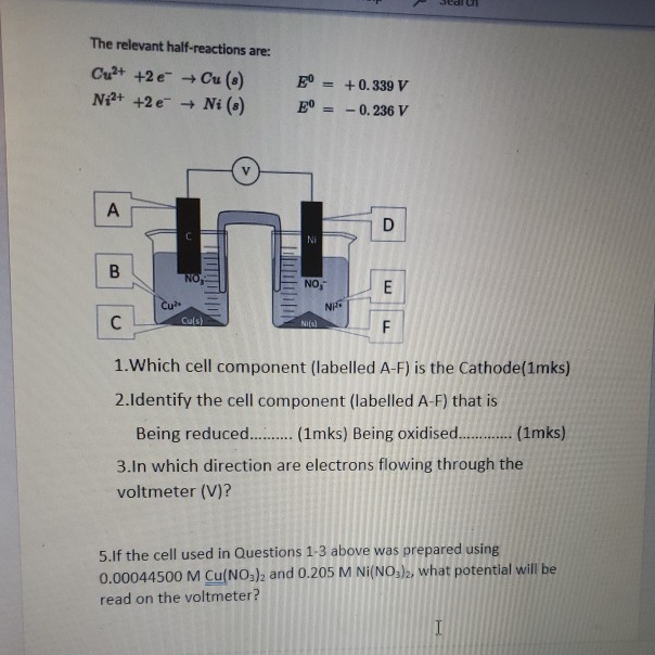 Solved Search The relevant half-reactions are: Cu2+ +2e + Cu | Chegg.com