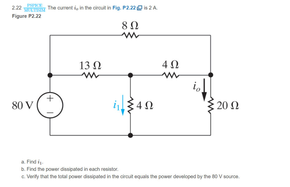 Solved 222PSPICE 2.22 MULTISIM The current io in the circuit | Chegg.com