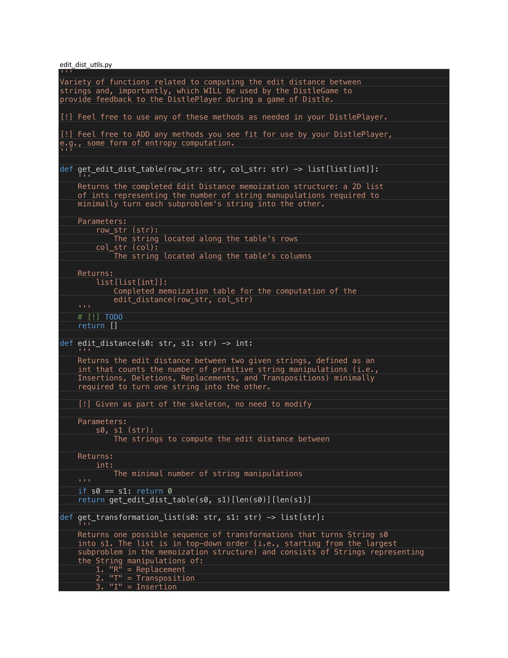 distle_game.py from edit_dist_utils import ∗ from | Chegg.com