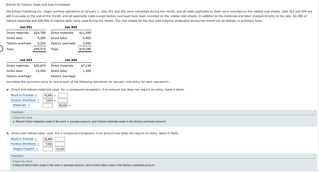 Solved Entries for Factory Costs and Jobs Completed Old