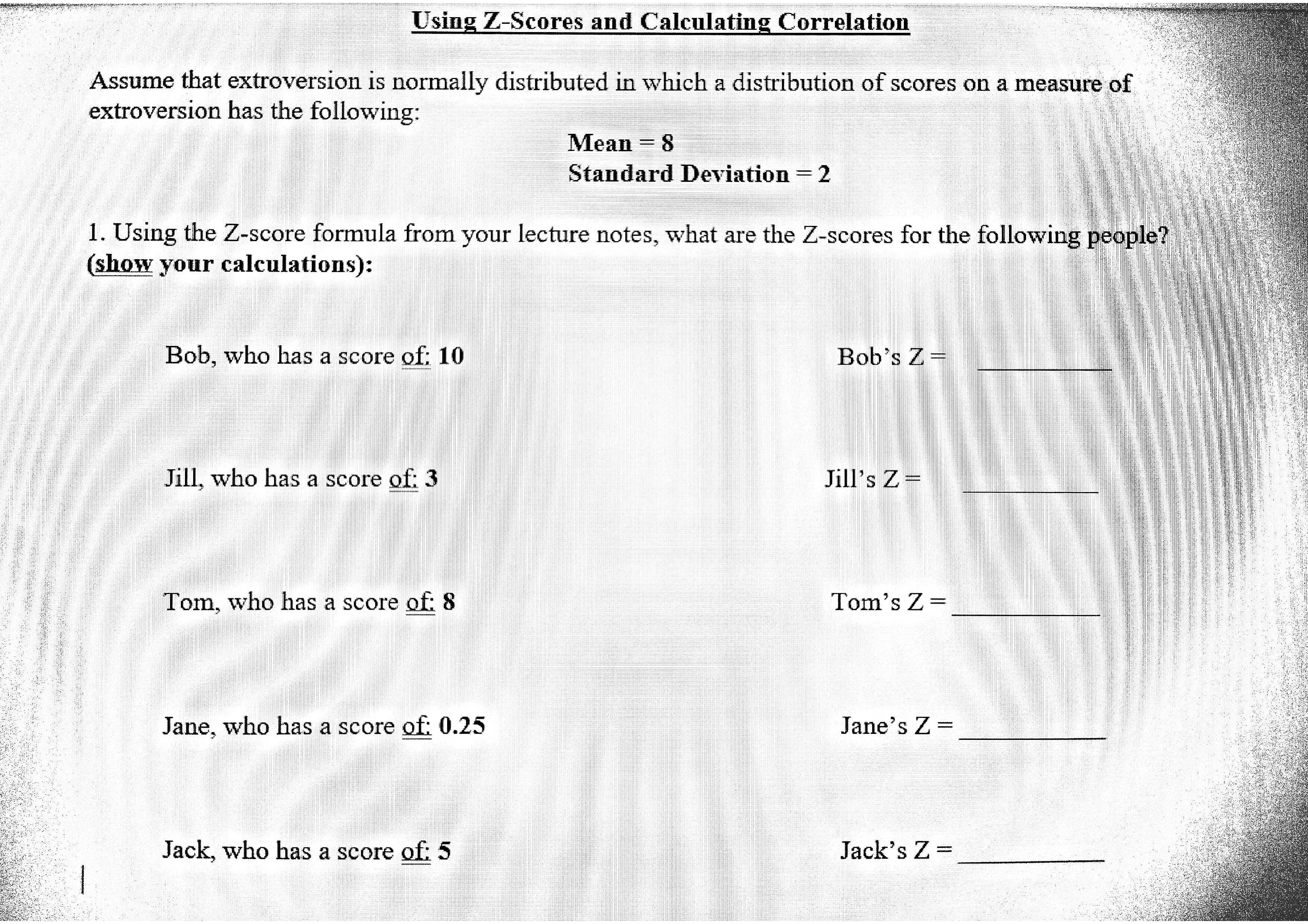 Solved Using Z-Scores and Calculating Correlation Assume | Chegg.com