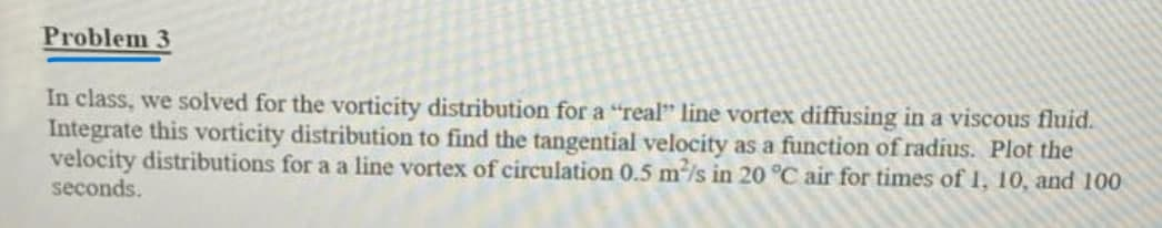 Solved Problem 3 In Class, We Solved For The Vorticity | Chegg.com