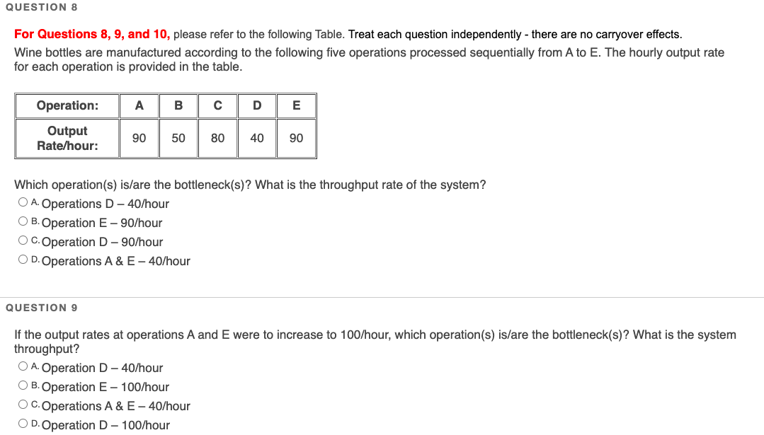 Solved QUESTION 8 For Questions 8, 9, and 10, please refer | Chegg.com